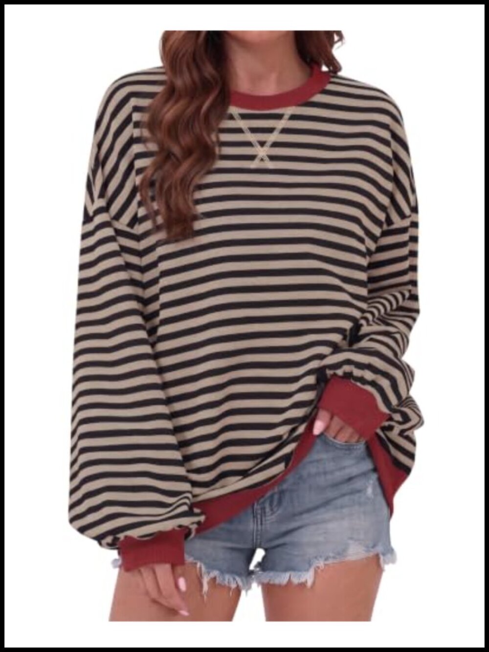 Striped Crewneck Sweatshirt Long Sleeve Casual Loose Pullover Top
